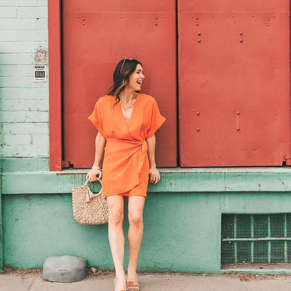 & Other Stories Cupro Wrap Mini Dress in Orange - Size 10 - Picture 3 of 3